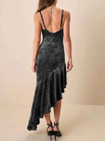Asymmetrical Velvet Cami Dress with Ruffle Hem