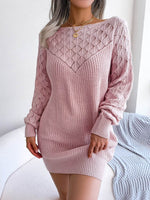 Openwork Boat Neck Sweater Dress Dusty Pink for a perfect OOTD – dress to impress outfits from Amexza