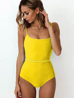 Ribbed Tie Waist One-Piece Swimsuit Yellow for a perfect OOTD – dress to impress outfits from Amexza