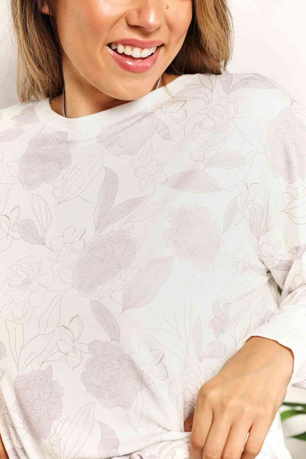 Double Take Floral Long Sleeve Top and Shorts Loungewear Set for a perfect OOTD – dress to impress outfits from Amexza