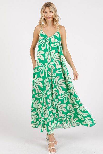 Mittoshop Printed V-Neck Maxi Cami Dress with Pockets Kelly Green for a perfect OOTD – dress to impress outfits from Amexza