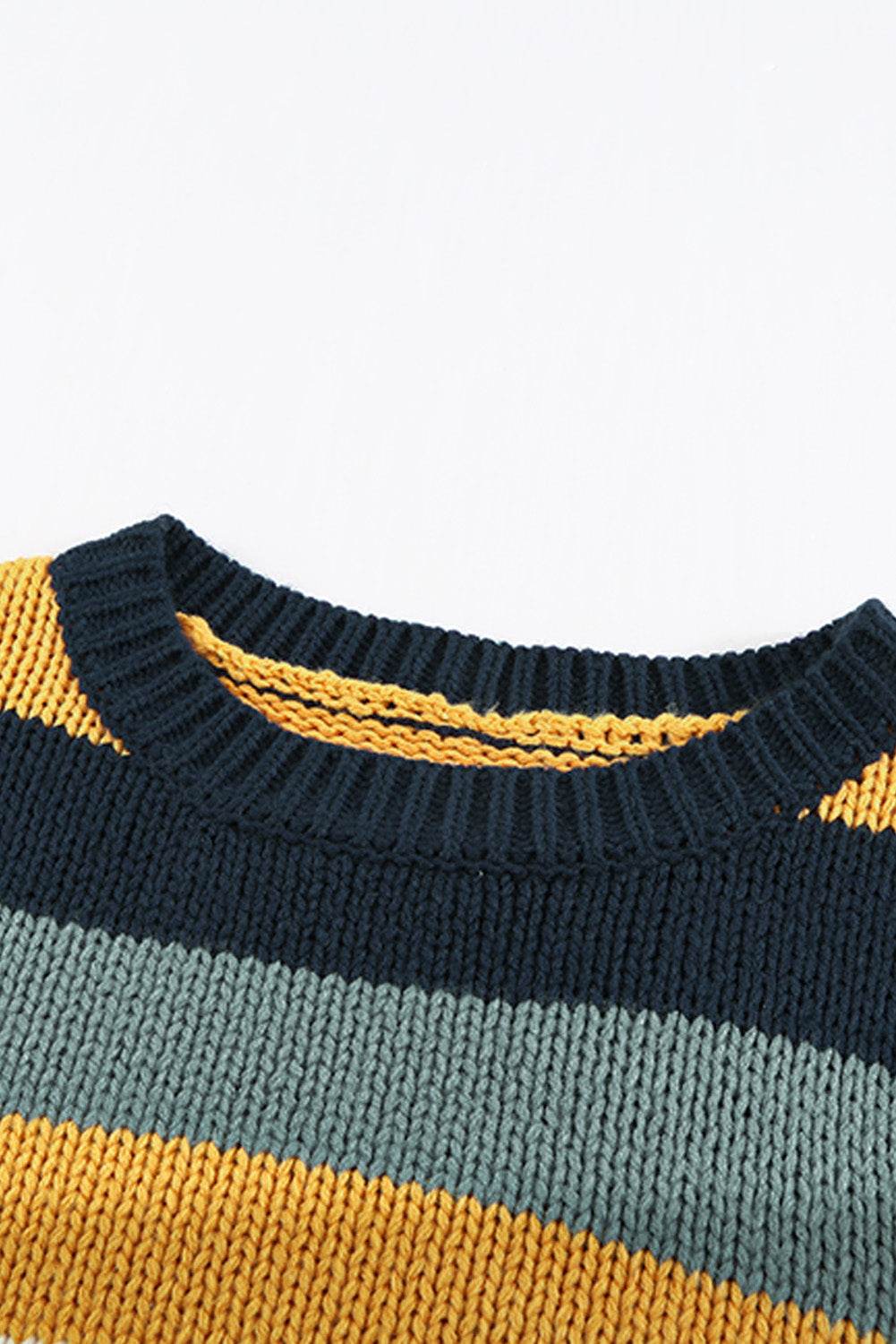 Color Block Round Neck Dropped Shoulder Sweater for a perfect OOTD – dress to impress outfits from Amexza