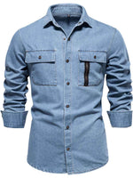 Men's Snap Down Long Sleeve Denim Shirt Light Blue for a perfect OOTD – dress to impress outfits from Amexza