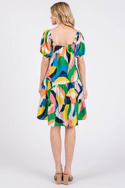 Ces Femme Abstract Print Sweetheart Neck Puff Sleeve Dress for a perfect OOTD – dress to impress outfits from Amexza