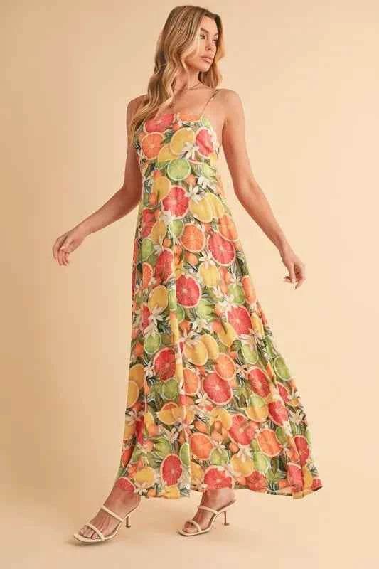 Aemi + Co Fruit Print Square Neck Maxi Cami Dress for a perfect OOTD – dress to impress outfits from Amexza
