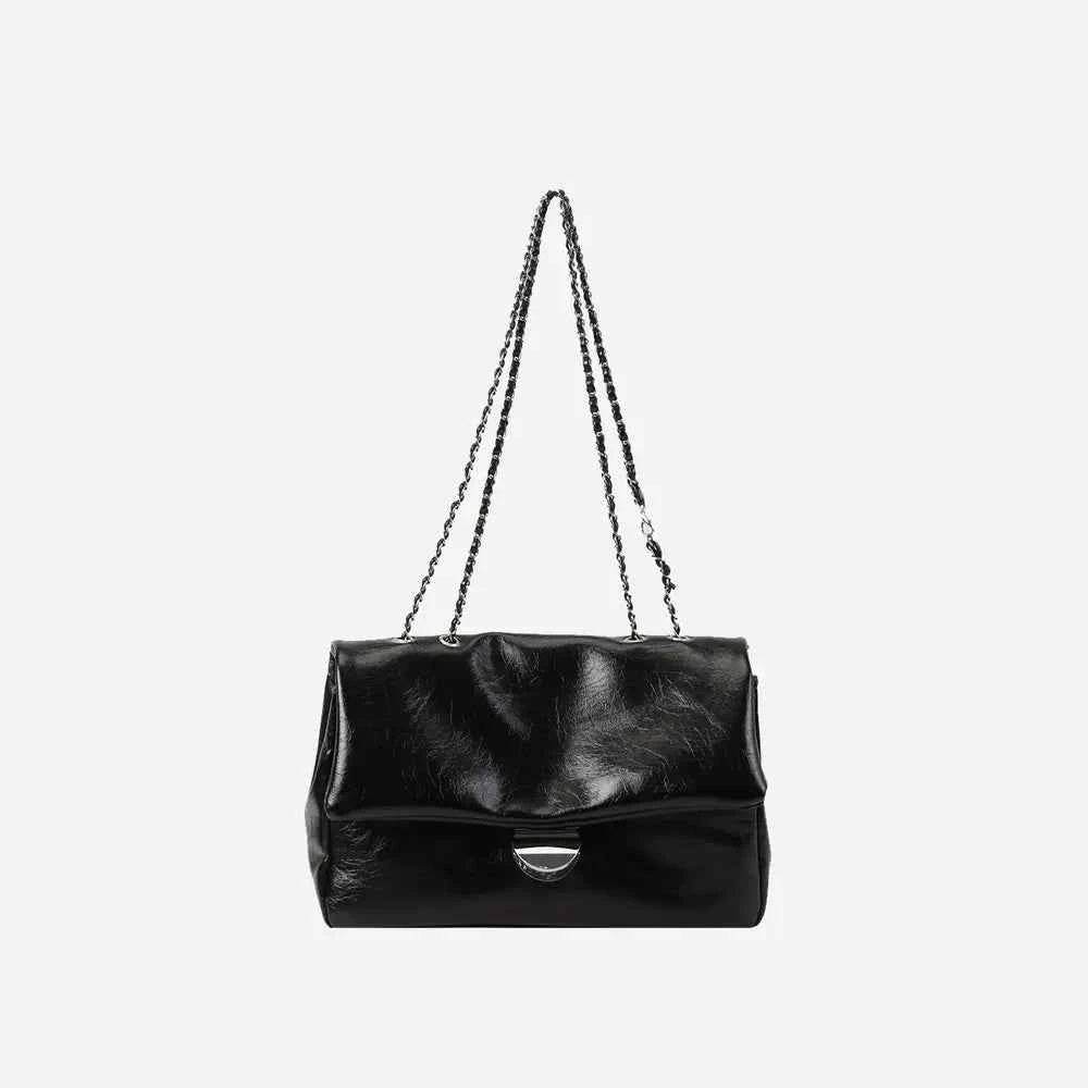 Textured PU Leather Shoulder Bag Black One Size for a perfect OOTD – dress to impress outfits from Amexza