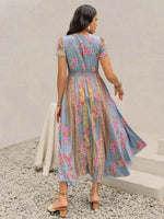 Smocked Floral V-Neck Short Sleeve Midi Dress for a perfect OOTD – dress to impress outfits from Amexza