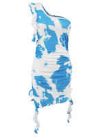 Ruffled Tie-Dye Single Shoulder Mini Dress - Amexza
