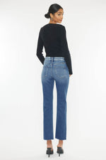 High Rise Wide Waistband Slim Straight Jeans - Amexza