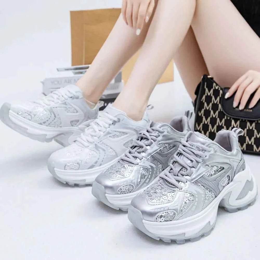 Lace Up Sequined Detail Platform Sneakers for a perfect OOTD – dress to impress outfits from Amexza