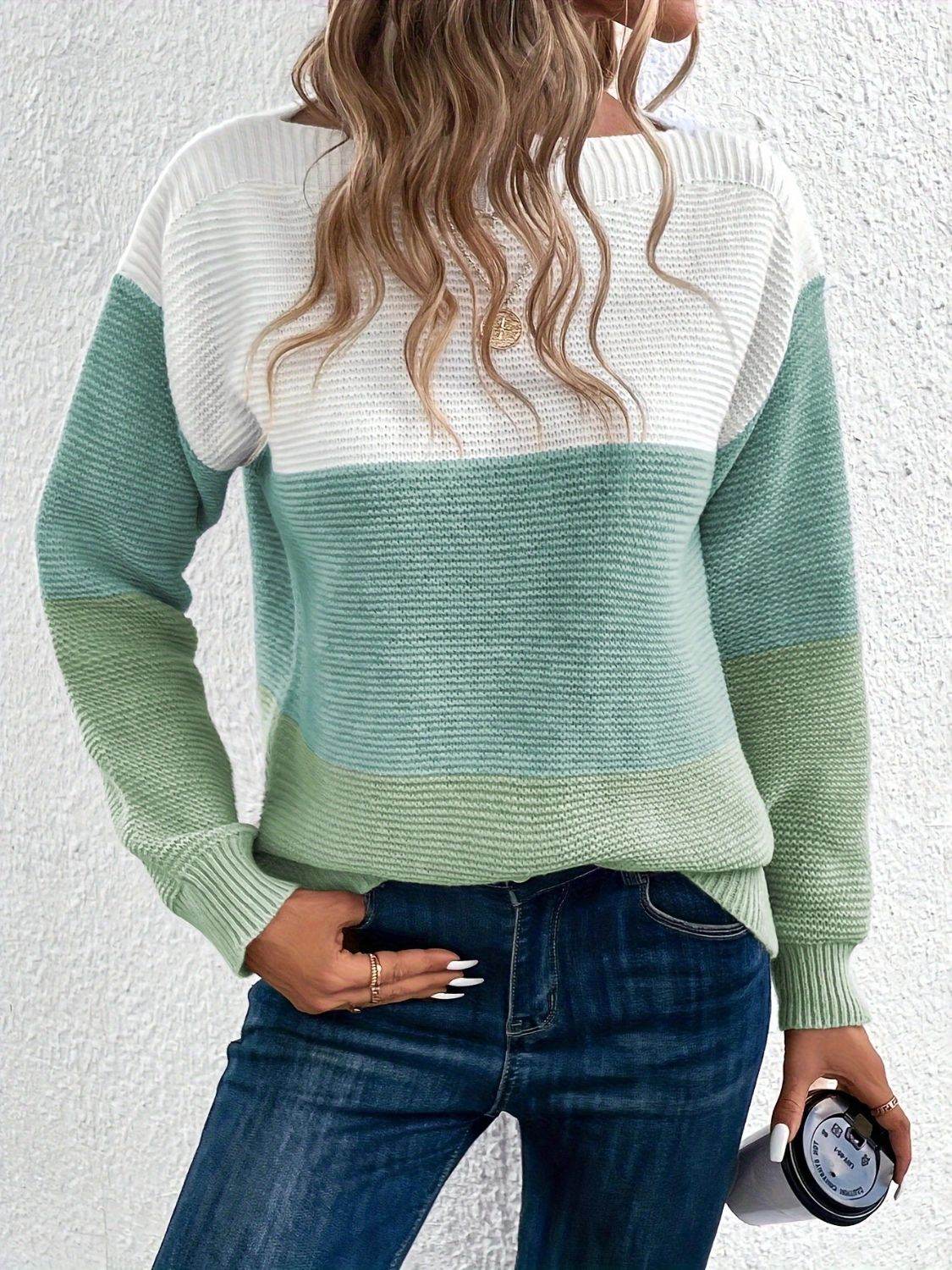 Color Block Boat Neck Sweater for a perfect OOTD – dress to impress outfits from Amexza