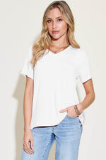 Basic Bae Bamboo Full Size V-Neck High-Low T-Shirt - Amexza