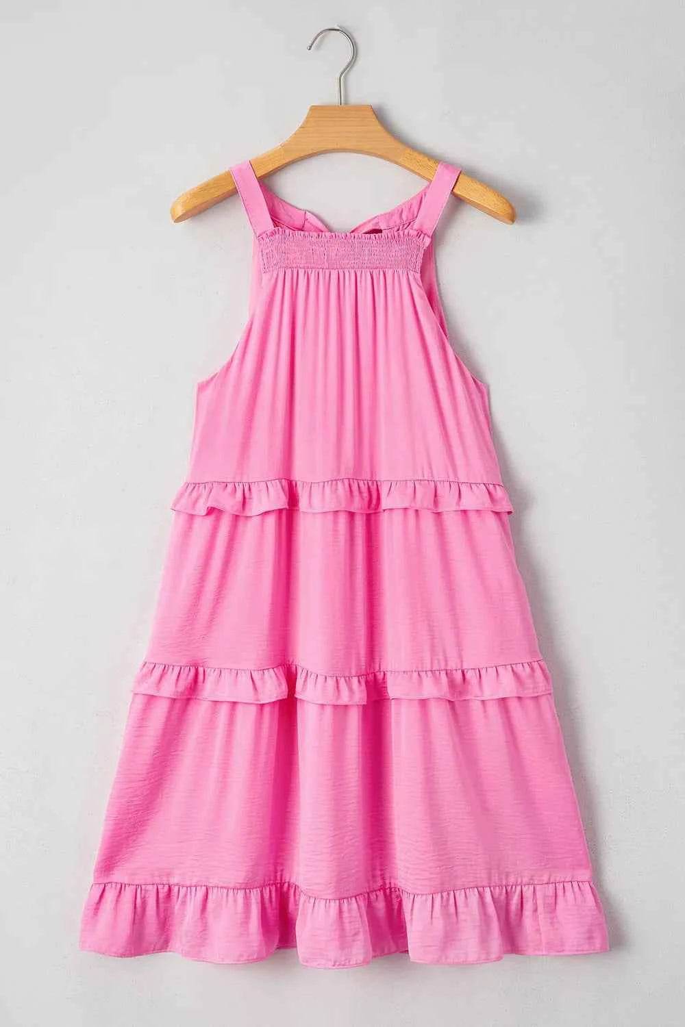 Tied Back Ruffled Layered Sleeveless Mini Dress for a perfect OOTD – dress to impress outfits from Amexza