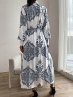 Printed Notched Lantern Sleeve Midi Dress for a perfect OOTD – dress to impress outfits from Amexza