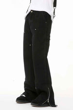 Men's Raw Hem Bootcut Jeans with Zip-Up Sides Dark for a perfect OOTD – dress to impress outfits from Amexza