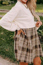 Plaid Round Neck Long Sleeve Mini Dress for a perfect OOTD – dress to impress outfits from Amexza