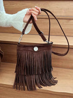 Fringe Adjustable Strap Crossbody Bag Chocolate One Size for a perfect OOTD – dress to impress outfits from Amexza
