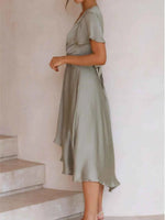 High-Low Plunge Flutter Sleeve Dress