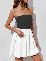 Ruched Two-Tone Tube Mini Dress White Black for a perfect OOTD – dress to impress outfits from Amexza