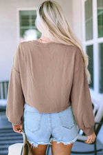Round Neck Drop Shoulder Long Sleeve Top - Amexza