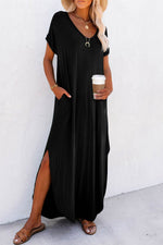 Slit Round Neck Short Sleeve Maxi Dress - Amexza