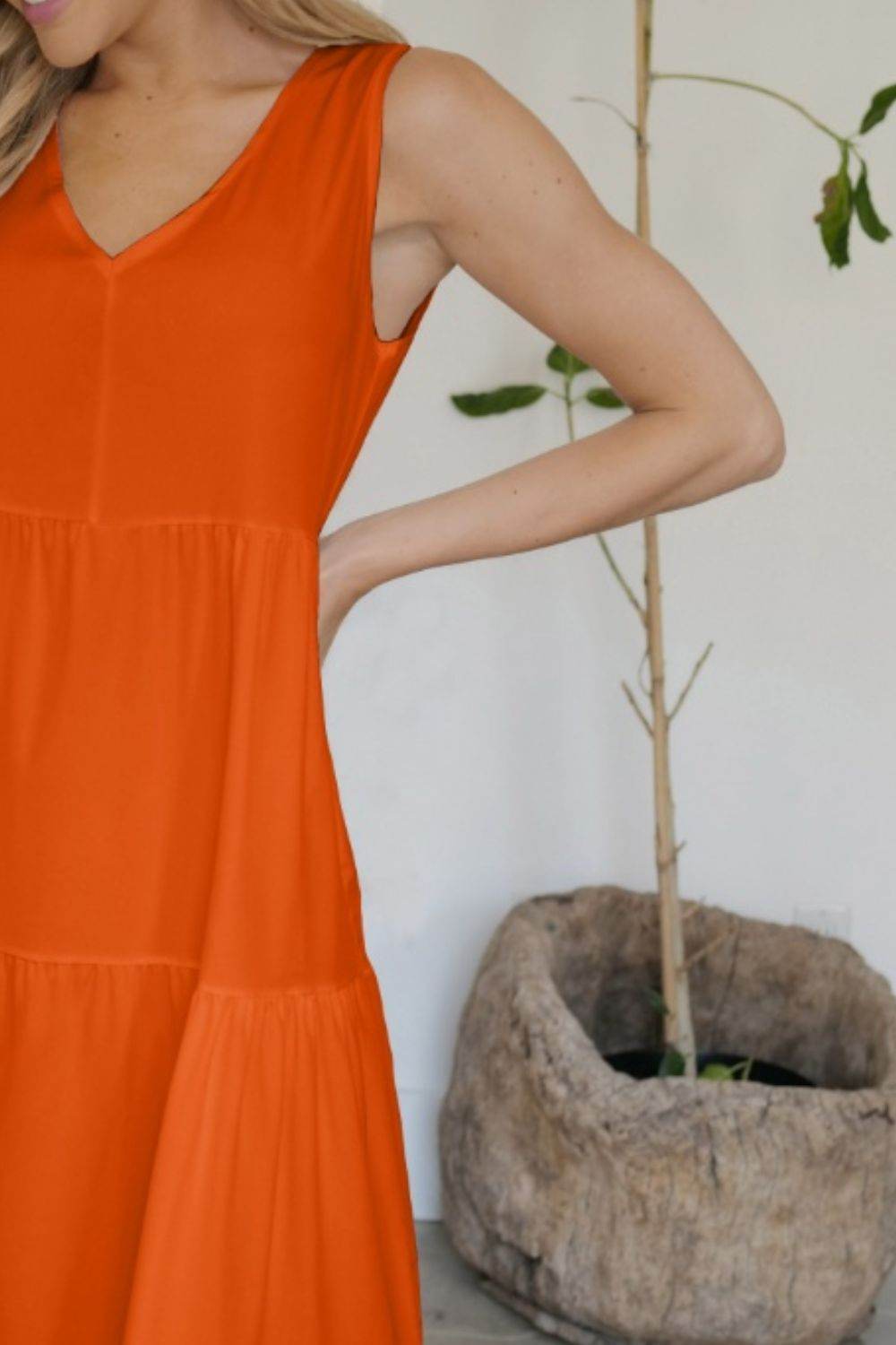 FAM-FAM Tiered V-Neck Sleeveless Dress - Amexza