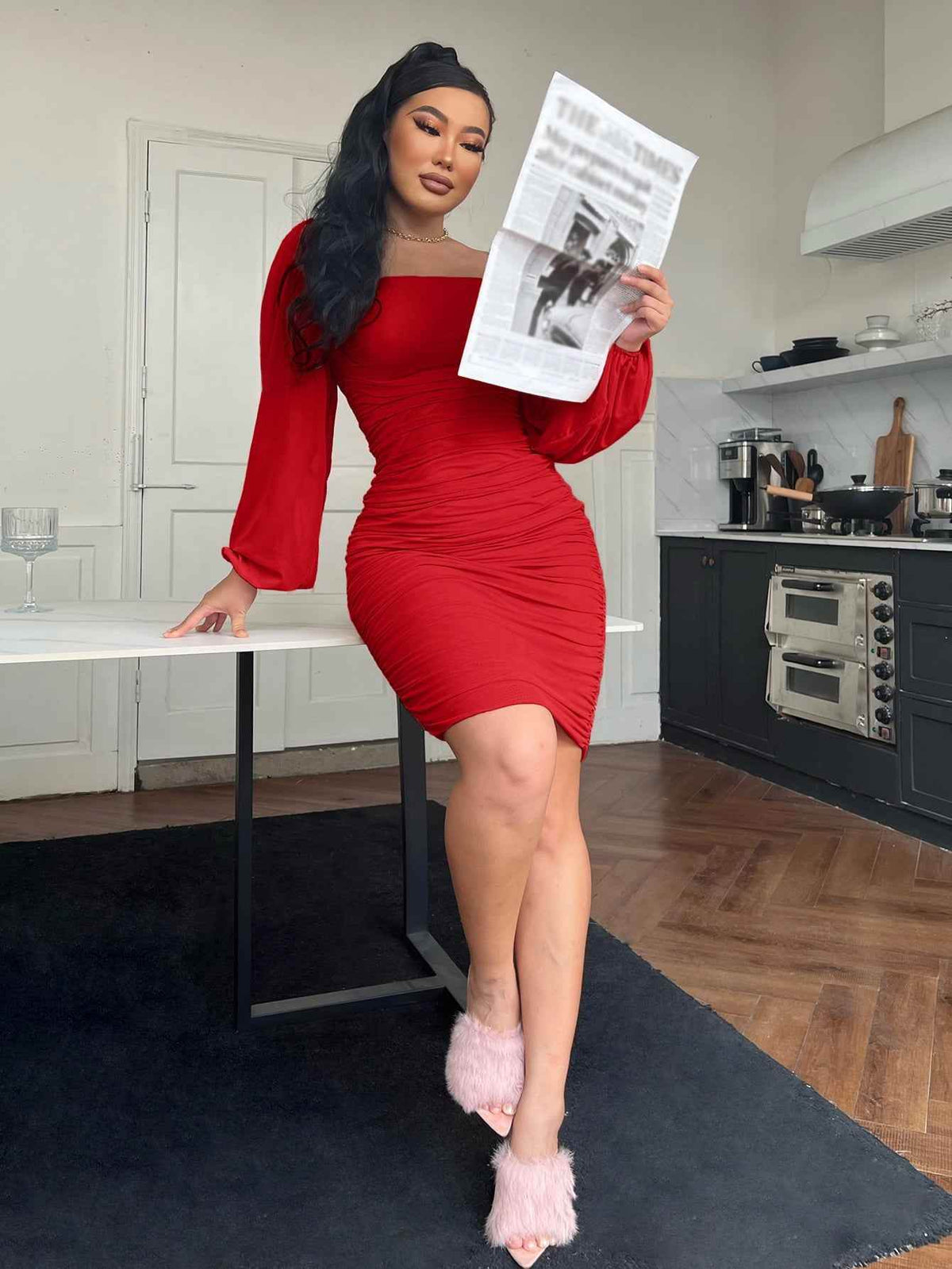 Zip-Back Ruched Bodycon Dress for a perfect OOTD – dress to impress outfits from Amexza