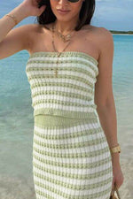 Contrast Striped Tube Top and Skirt Sweater Set for a perfect OOTD – dress to impress outfits from Amexza