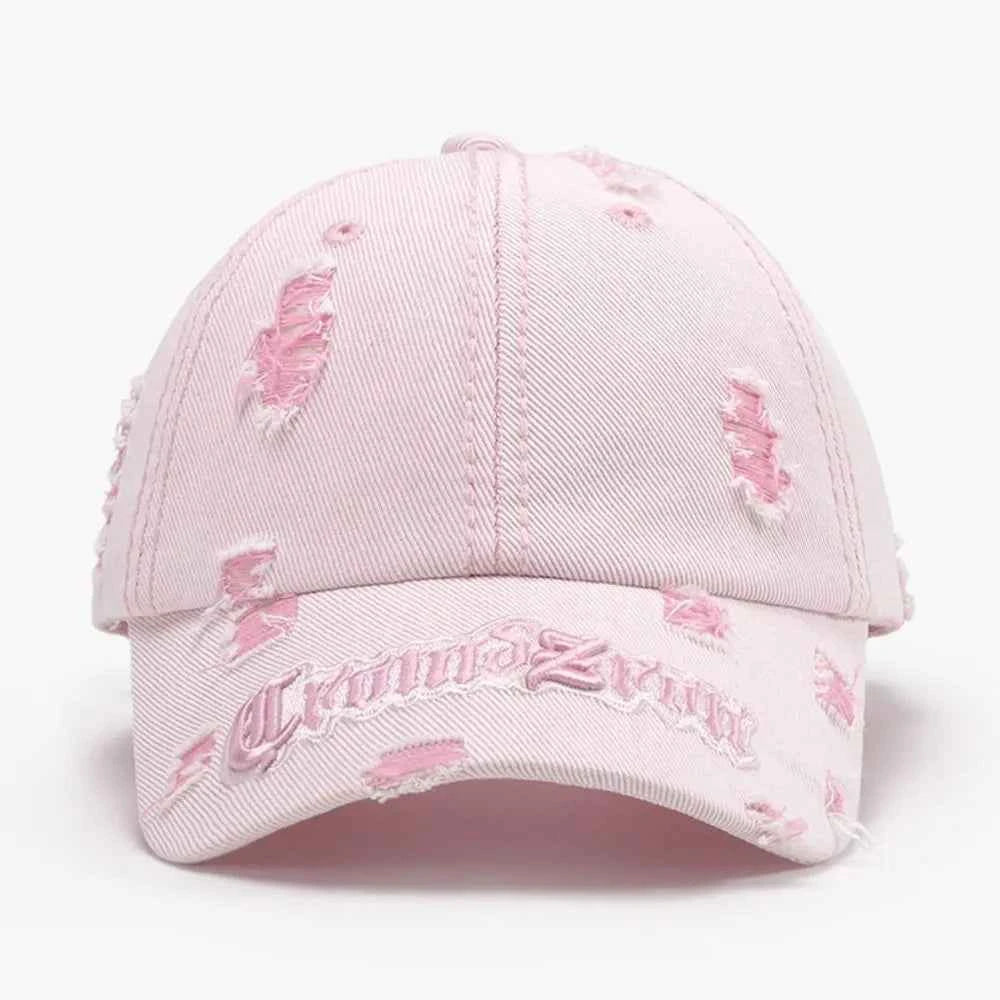 Distressed Letter Embroidered Baseball Cap Blush Pink One Size for a perfect OOTD – dress to impress outfits from Amexza