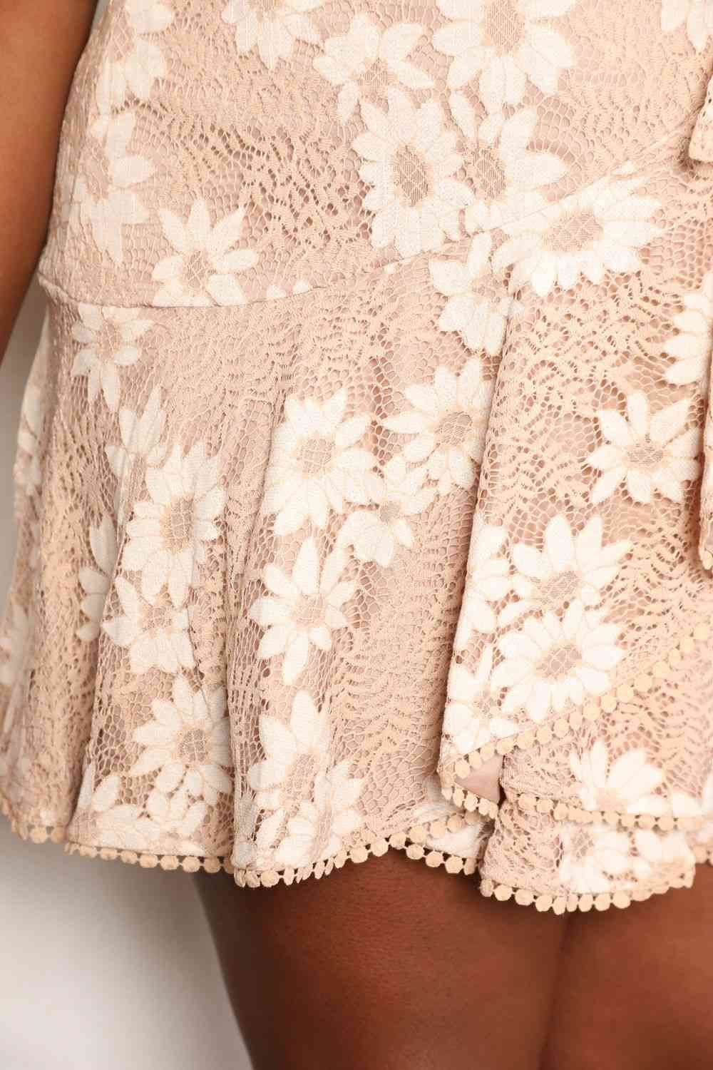 Double Take Floral Lace Pompom Detail Tie-Waist Flutter Sleeve Dress for a perfect OOTD – dress to impress outfits from Amexza