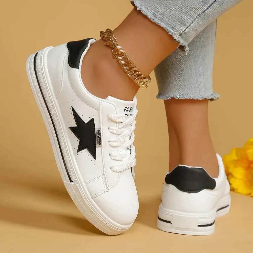 Star Round Toe Lace Up Sneakers White for a perfect OOTD – dress to impress outfits from Amexza