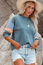 Color Block Round Neck Long Sleeve Sweatshirt for a perfect OOTD – dress to impress outfits from Amexza