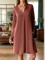 Notched Long Sleeve Mini Dress with Pockets Brown for a perfect OOTD – dress to impress outfits from Amexza