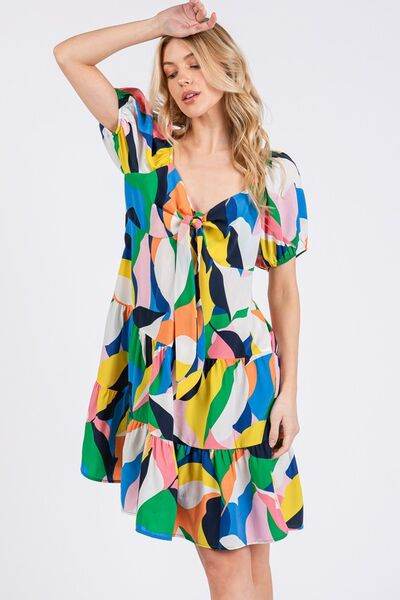 Ces Femme Abstract Print Sweetheart Neck Puff Sleeve Dress for a perfect OOTD – dress to impress outfits from Amexza