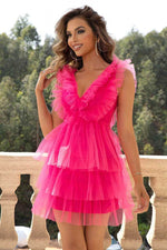 Ruffled V-Neck Sleeveless Mesh Dress for a perfect OOTD – dress to impress outfits from Amexza