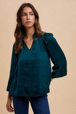 Annie Wear Satin Notched Three-Quarter Sleeve Blouse for a perfect OOTD – dress to impress outfits from Amexza