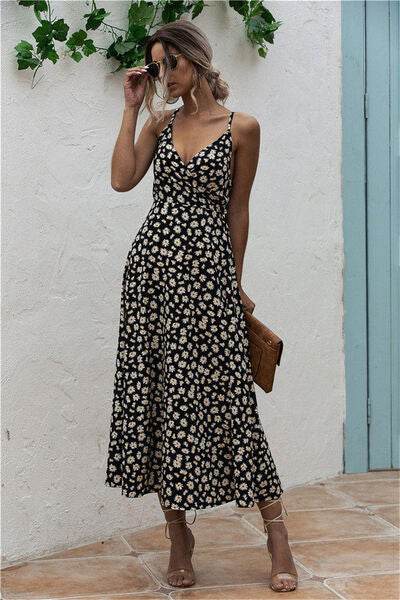 Daisy Print Surplice Midi Cami Dress for a perfect OOTD – dress to impress outfits from Amexza