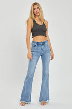 Risen Full Size High Rise Frayed Hem Flare Jeans - Amexza