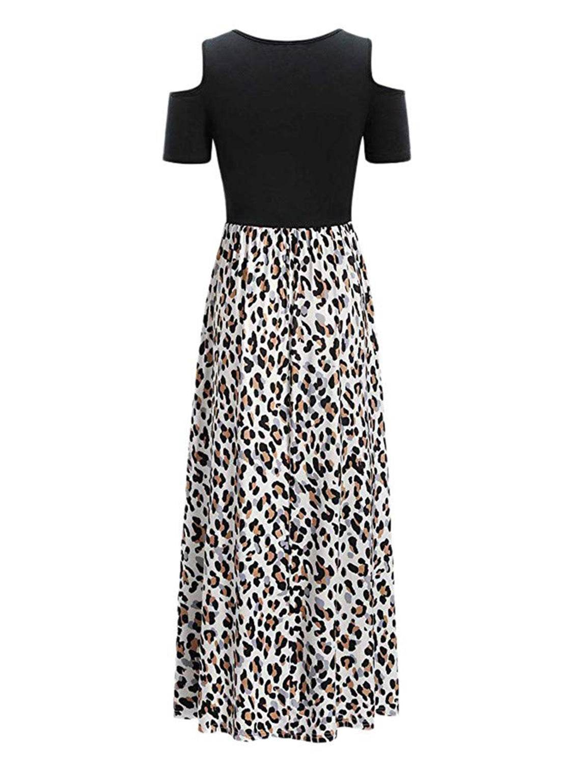 Leopard Round Neck Cold Shoulder Dress - Amexza
