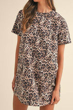 Leopard Round Neck Short Sleeve Mini Dress for a perfect OOTD – dress to impress outfits from Amexza