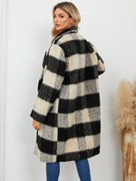 Plaid Double-Breasted Long Sleeve Coat - Amexza