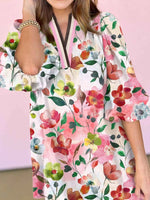 Floral Print Notched Tunic Dress
