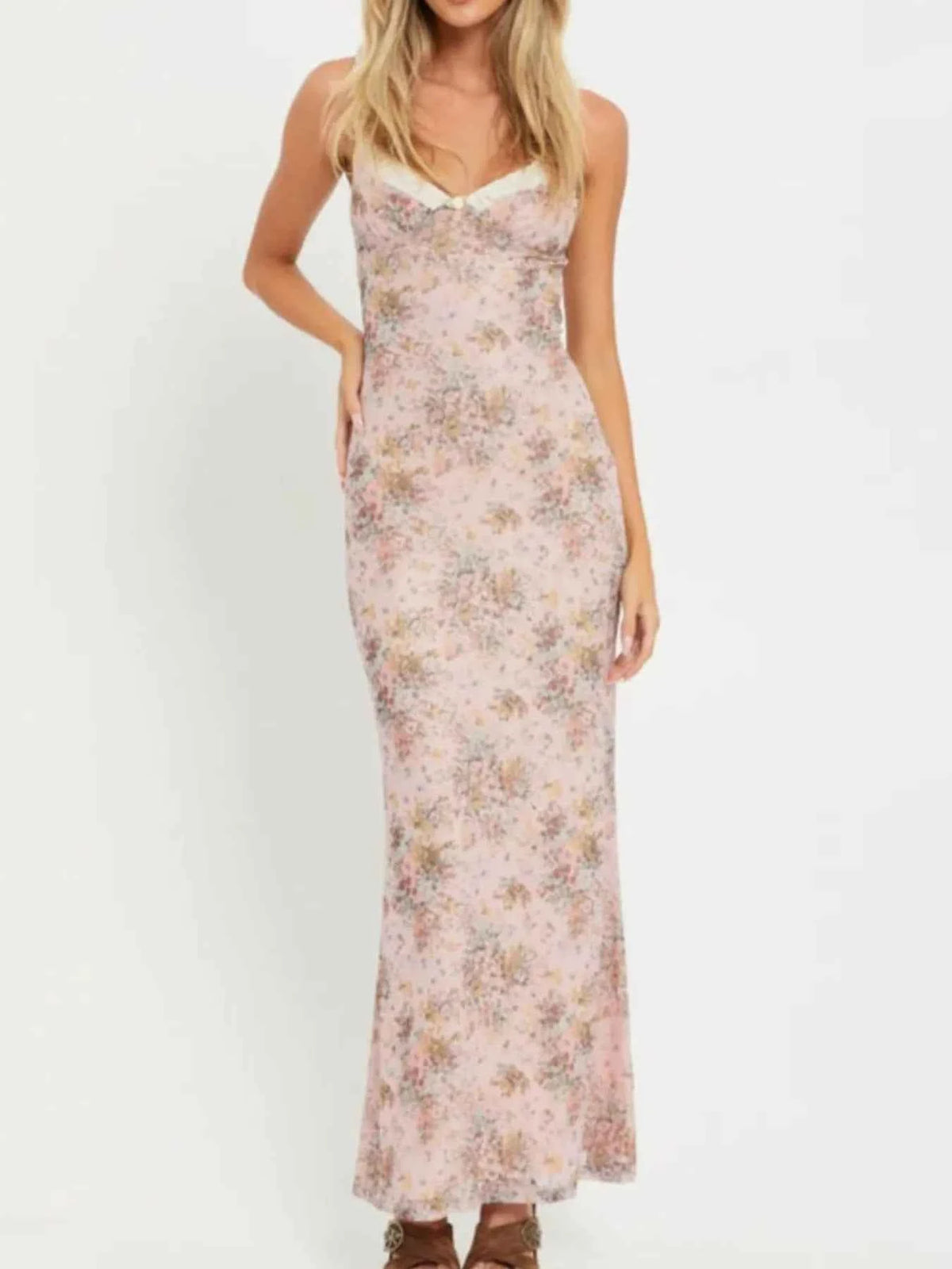 Floral Print Maxi Cami Dress with V-Neck