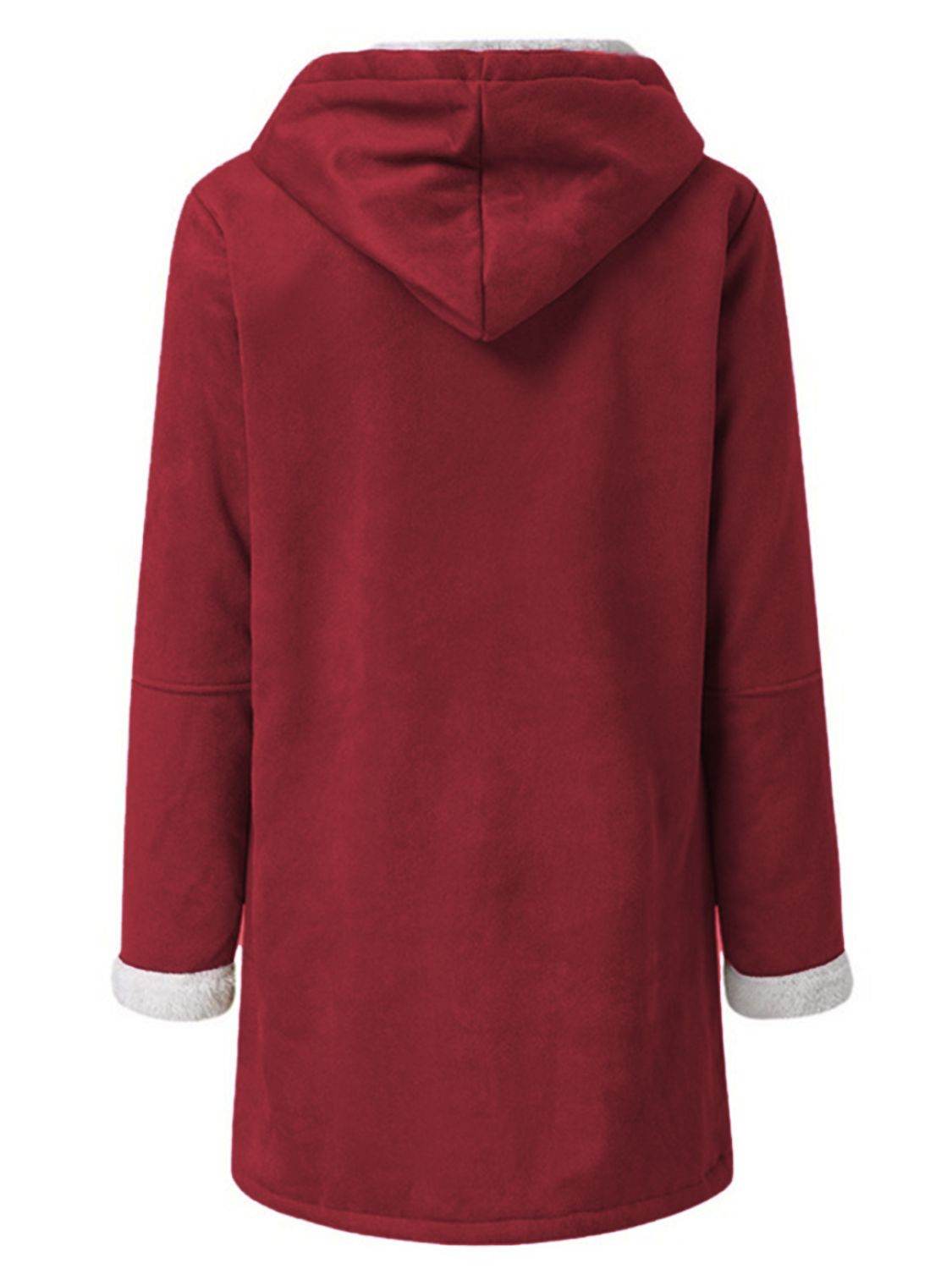 Full Size Pocketed Long Sleeve Hooded Toggle Jacket - Amexza