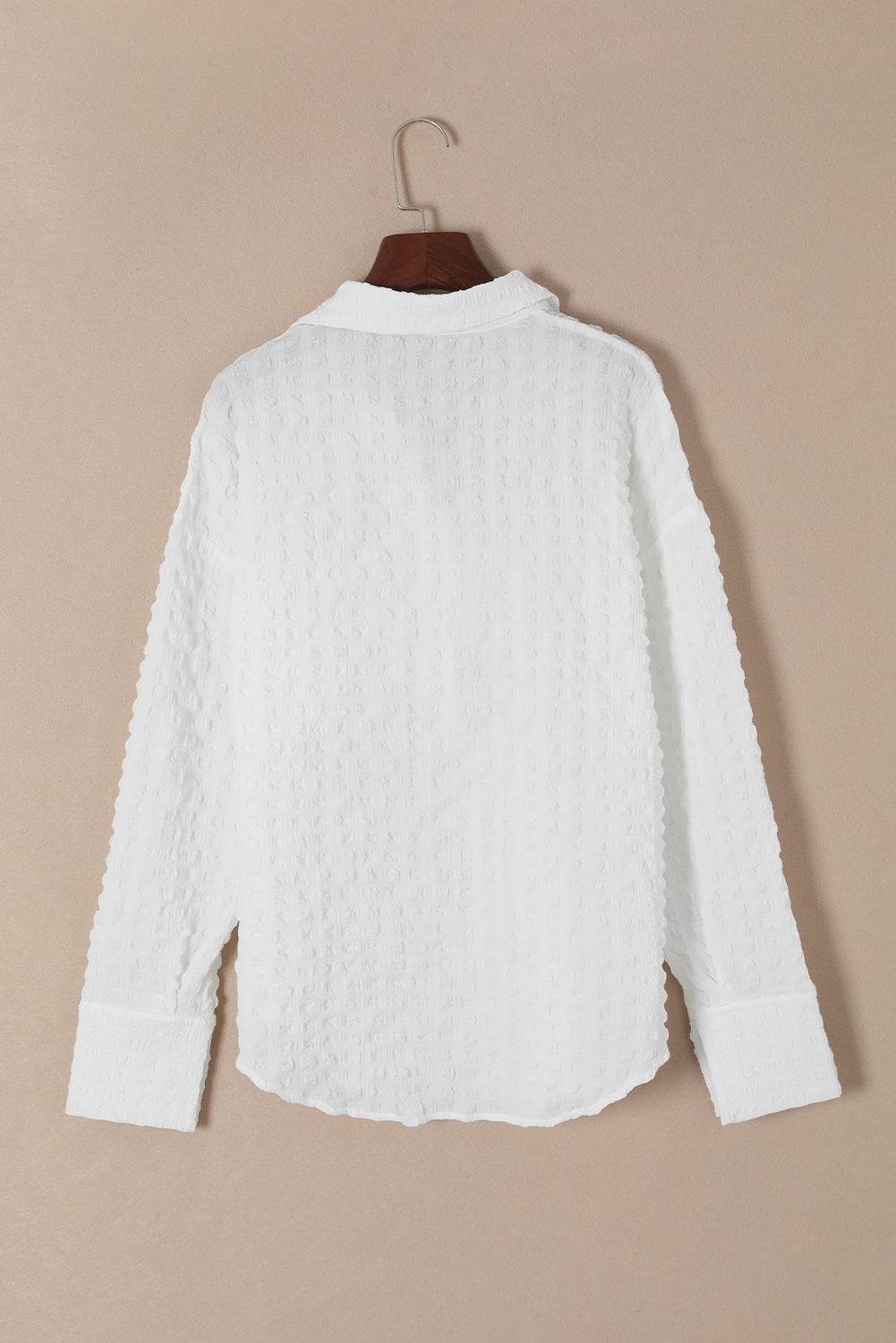 Texture Collared Neck Long Sleeve Shirt - Amexza