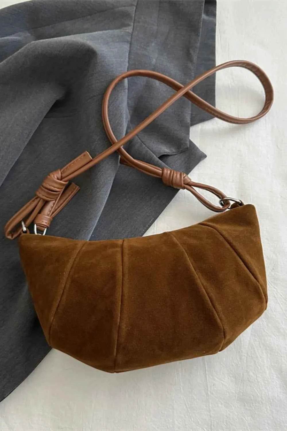 Suede Croissant Shape Shoulder Bag Dark Brown One Size for a perfect OOTD – dress to impress outfits from Amexza