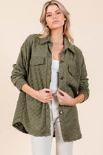 BOMBOM Checkered Button Down Dropped Shoulder Shacket - Amexza