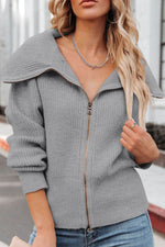 Zip Up Long Sleeve Cardigan - Amexza