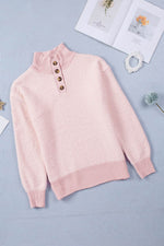 Button Detail Mock Neck Long Sleeve Sweater for a perfect OOTD – dress to impress outfits from Amexza