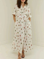 Printed Button Up Maxi Shirt Dress